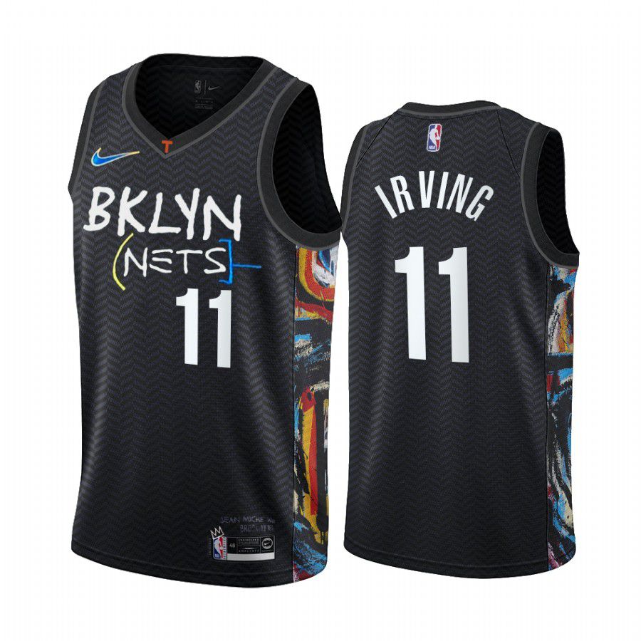 Men Brooklyn Nets #11 kyrie irving black city edition honor basquiat 2020 nba jersey->brooklyn nets->NBA Jersey